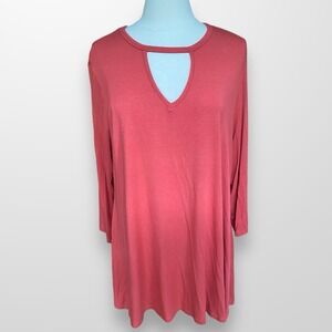 Soft Surroundings Size‎ 1X Stetch Flowy Tunic Top Shirt 3/4 Sleeve Cutout Crew